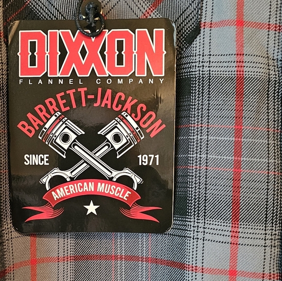 New DIXXON Barrett-Jackson Men's Black, Red and Gray Plaid Button Down Sz XLT - Picture 3 of 9